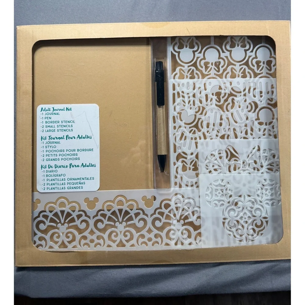 NEW Disney Adult Journal Kit with Pen and 5 Decorative Stencils Kraft Brown New